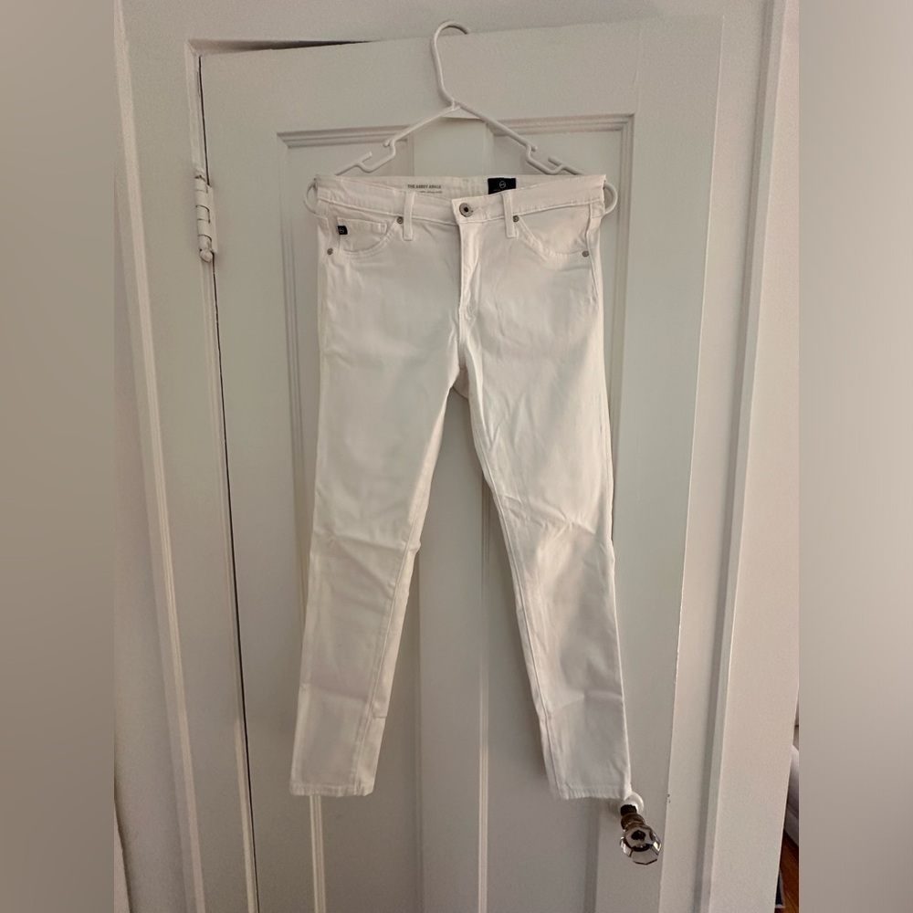 AG White Abbey ankle mid rise super skinny jean, size 27R